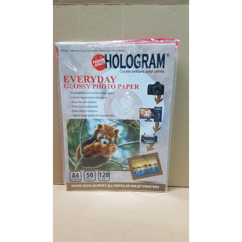 

Glossy Photo Paper A4 120 gsm (isi 50) Kertas Print Foto Merk Hologram