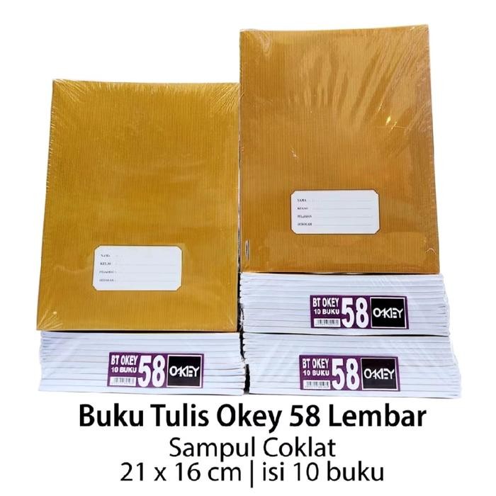 

BUKU TULIS OKEY 58 LEMBAR UKURAN PENDEK / KECIL (COVER + 56 LEMBAR) KRAFT COVER COKLAT - 1 PACK ISI