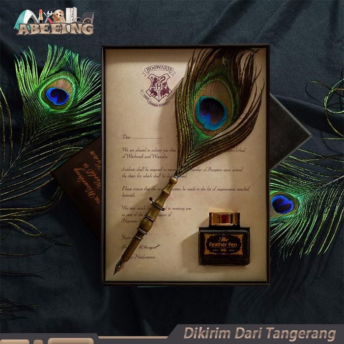 

Pulpen Bulu Stainless Vintage Retro Pena Bulu Set Lengkap
