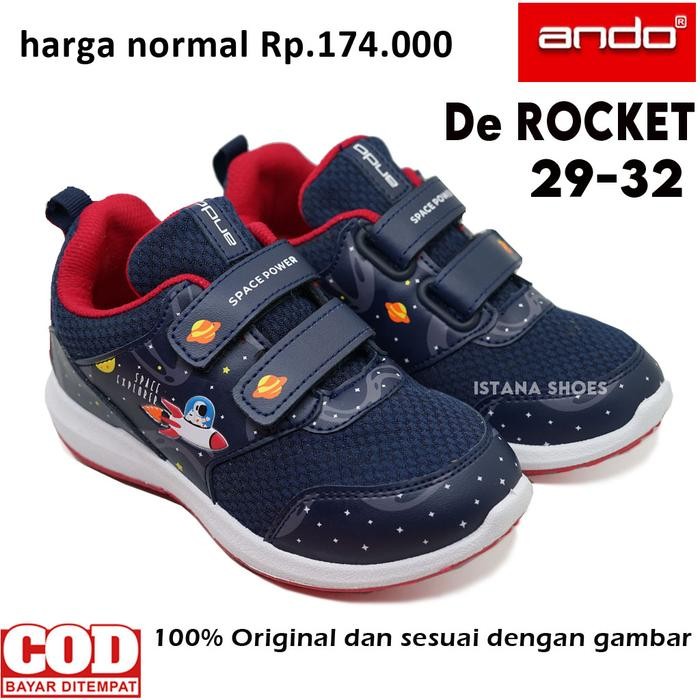 Sepatu Sekolah Anak Laki Laki Ando De ROKET Biru Merah BALITA PAUD TK SD Perekat Usia 4 5 6 7 Tahun