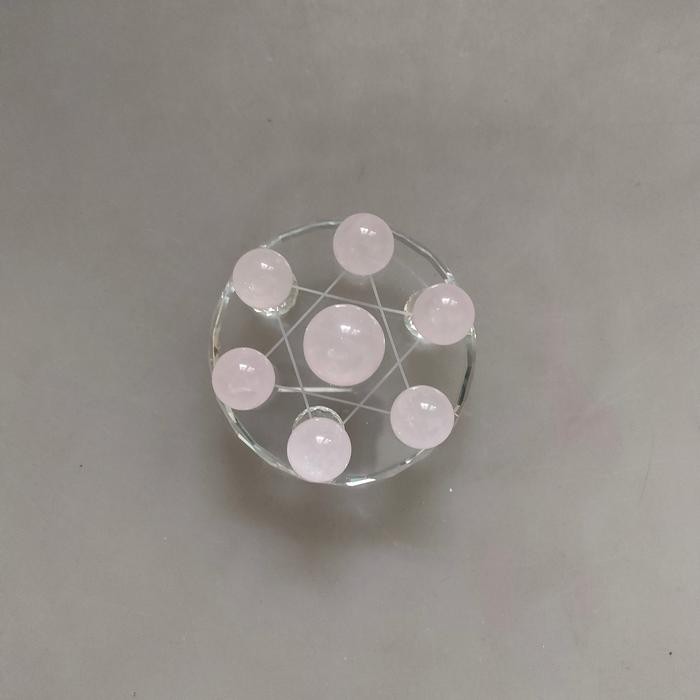 Feng Shui Bola Kristal Rose Quartz Formasi 7 Bintang M Qi Xing Chen