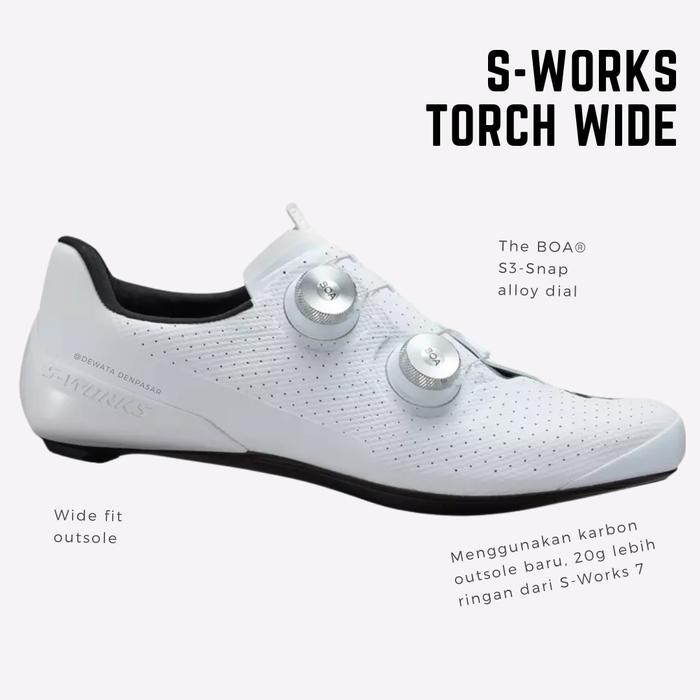 Terbaru SEPATU CLEAT ROADBIKE - SWORKS TORCH WIDE/LEBAR - WHITE