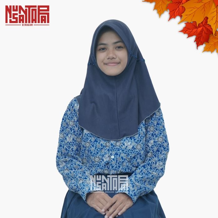 (Expert) Baju Batik Sekolah Bunga Rampe Biru Size SMP/SMA Lengan Panjang