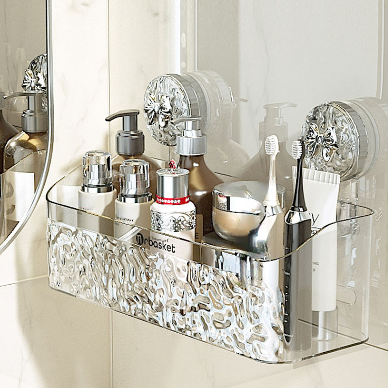 Shower Suction Cup Shelf Basket Light Glacier Pattern One Second Installation bathroom Organizer Sto