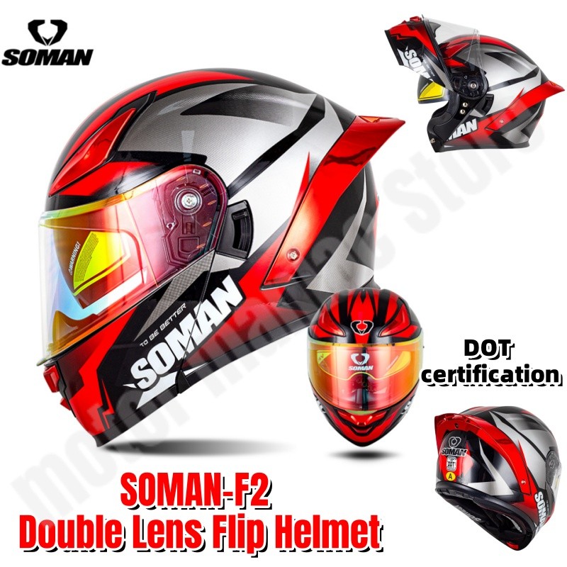 SOMAN F2 Motorcycle Double Lens Flip Helmet Colorful Lens Profesonal Motorcycle Racing Full Face Hel