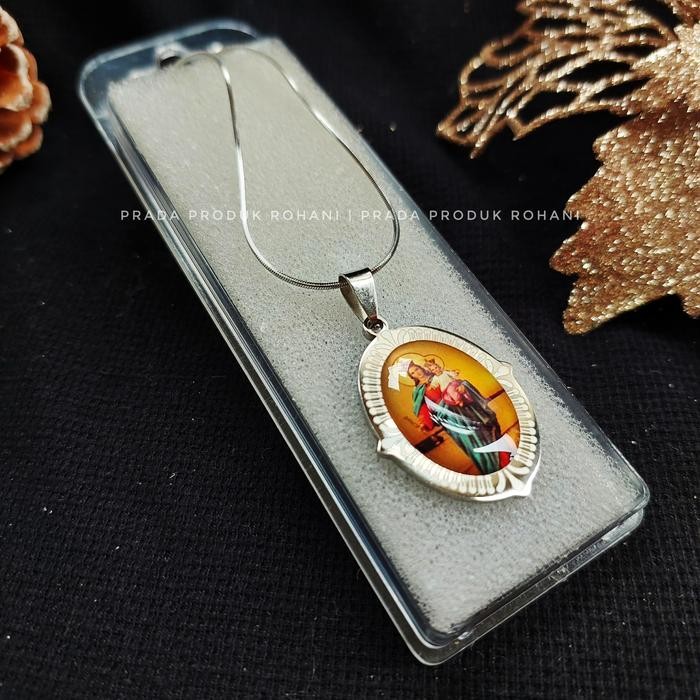 Kalung Rohani Bunda Maria Titanium Silver/Liontin Bunda Penolong Abadi