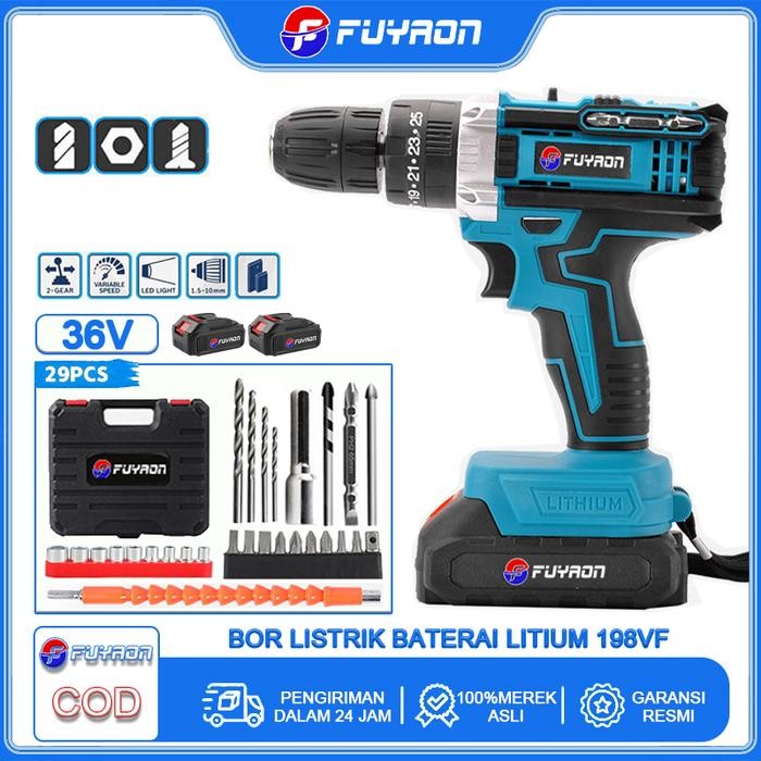Fuyaon Bor Listrik Baterai Litium 198Vf 36V 450W Motor Tanpa Sikat Tembaga Murni 20 Pengaturan Torsi