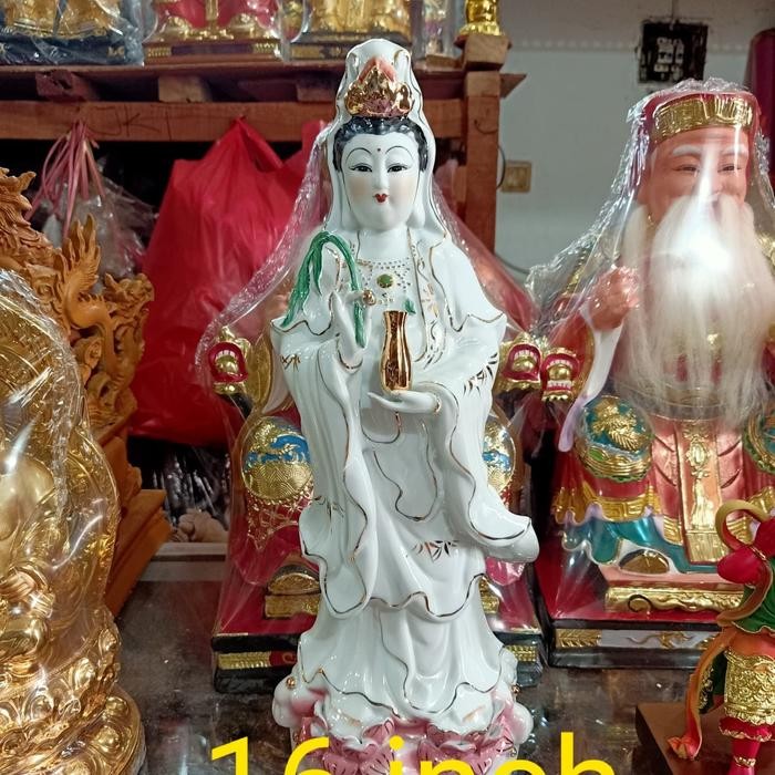 patung dewi kwan im guan yin berdiri 16 inch keramik