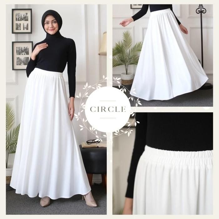 (Expert) Modesee Rok Payung Panjang Putih Polos Wanita Muslim Circle SkirtWhite