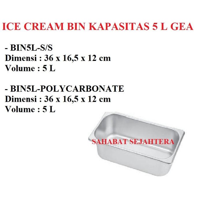 Ice Cream Bin Gea Tipe (Bin5L-S/S)