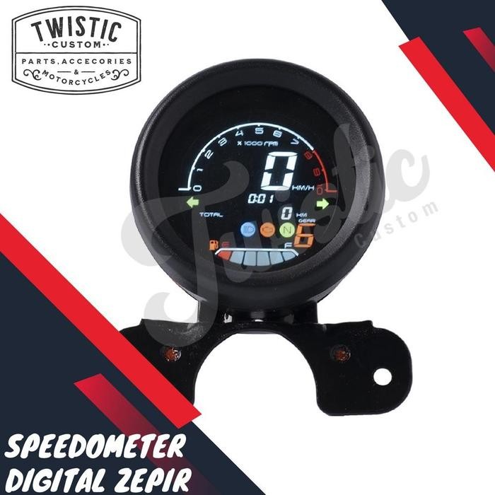 TERLARIS Speedometer Digital Bulat LCD Zepir Motor Custom Universal Bobber