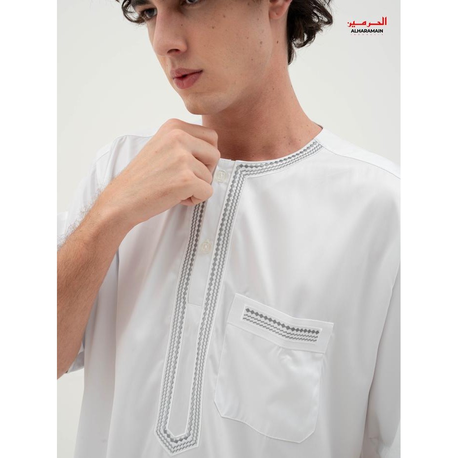 Al Haramain Jubah / Gamis Pria Remaja & Dewasa Premium Bordir (13 C) Putih Coklat Tua Coklat Susu