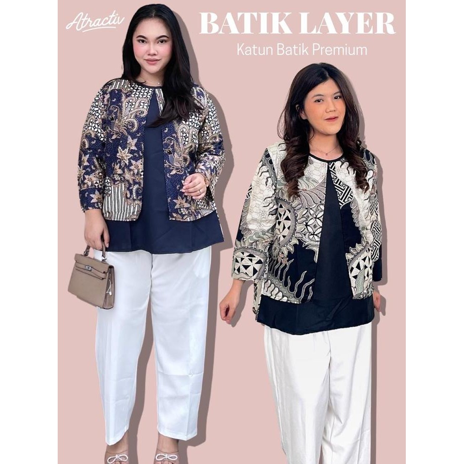 Atractiv Blouse Batik Jumbo Ld120 Ld130 Ld135 Ld142 Atasan Batik Layer Big Size Wanita Baju Kantor