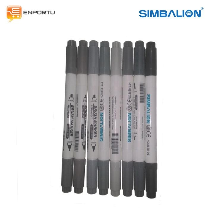 

Simbalion Brush Marker set Grey Color - coloring brush pen 8warna
