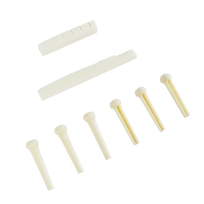 Nut + Saddle Bridge + Pin Abs (6 Pcs) Tulang Sapi Gitar Akustik Putih