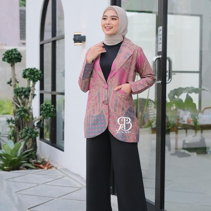 Atasan Kerja Batik Wanita - Motif RISYA - Baju Panjang - BLAZER BATIK WANITA MODERN *
