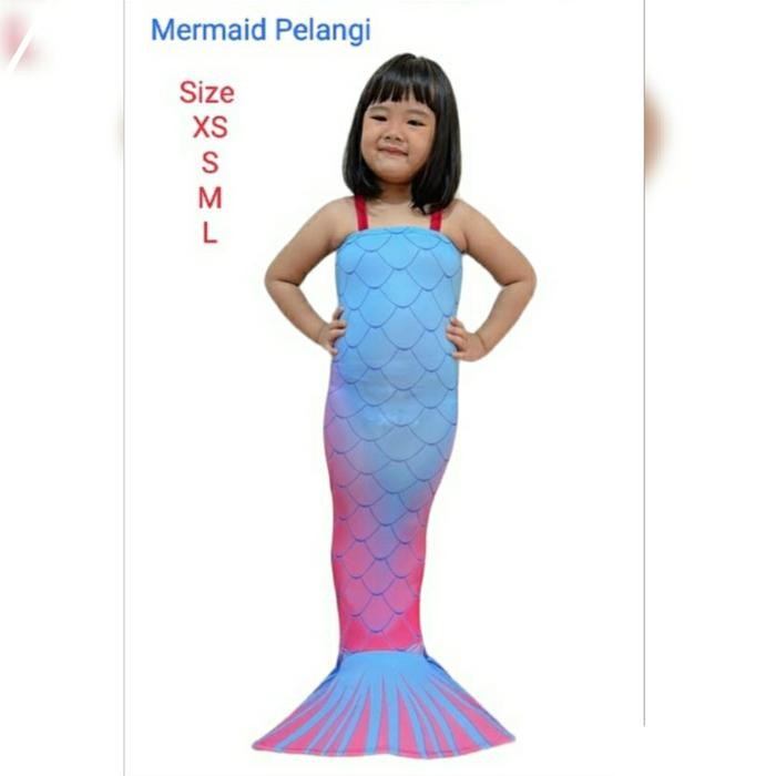 ORIGINAL Baju Kostum Renang Mermaid / Putri Duyung Motif PELANGI READY STOCK