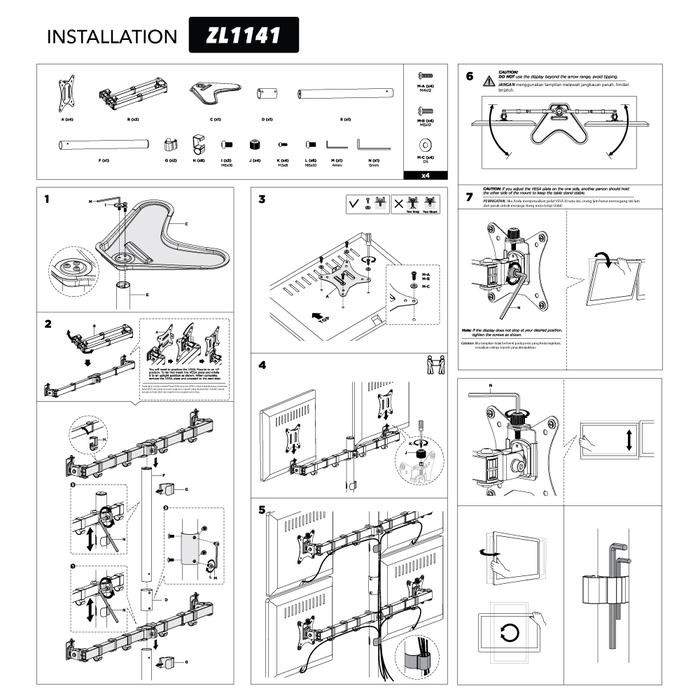 

BRACKET MEJA LCD LED TV 4 Monitor 13" - 27" OXIMUS HYDRA ZL1141 Kabel
