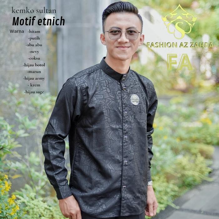baju koko sultan mewah ,kemko sultan terbaru pria kain embos Kerah Kancing Kantong Seragam Motif