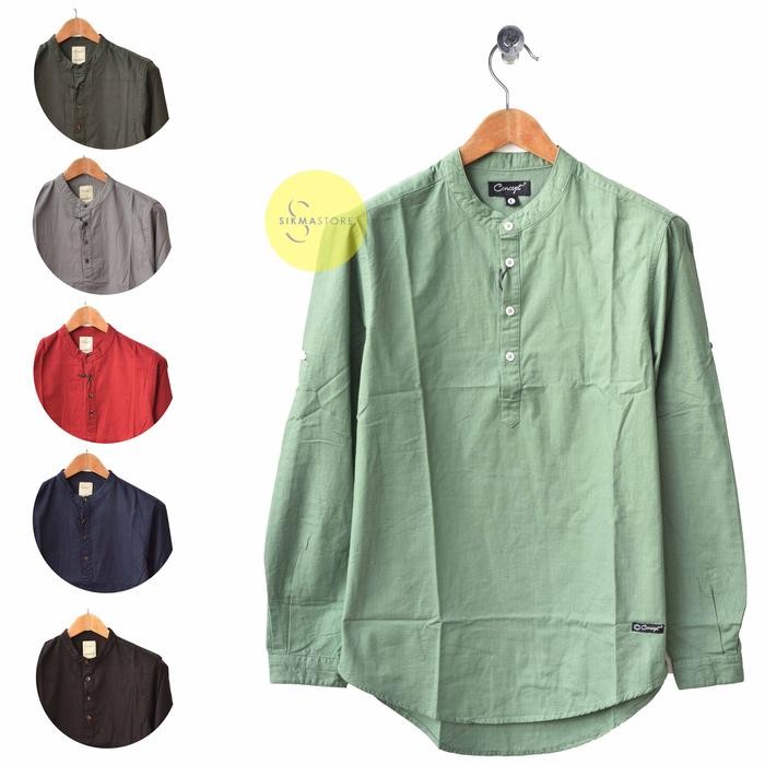 Kemko Polos Premium Lengan panjang Brand Concep, Kemeja Koko Kerah Sanghai Brand Concept Lengan