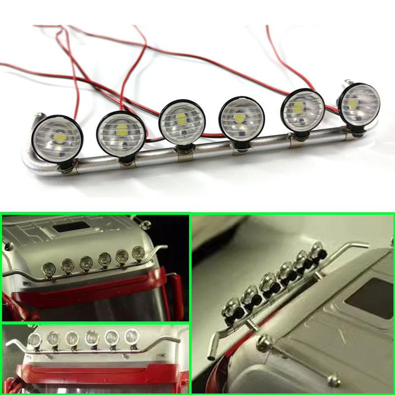 tokocikiniii LED 1 Set Metal High Roof Row of Lights for 1/14 Tamiya RC Truck Dump Truck SCANIA Diy 