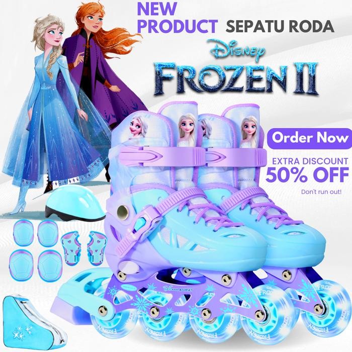 ASLI Sepatu Roda Frozen anak perempuan 100% Disney Full Set READY STOCK