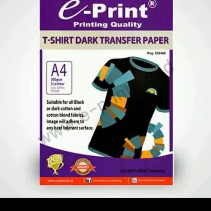 

E Print Dark T-Shirt Transfer Paper A4 300 Gsm Isi 5 Sheets