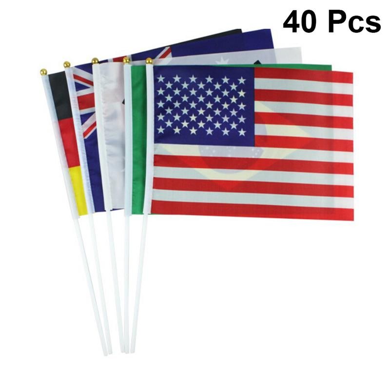 40pcs Handheld Mini National Flag On Stick International World Country Stick Flags Banners For Bar P