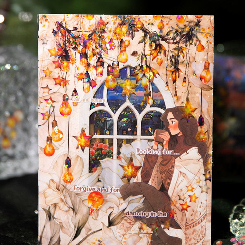 

45pcs Romantic Lights Collection PET Foil Sticker Pack DIY Handbook Material Collage