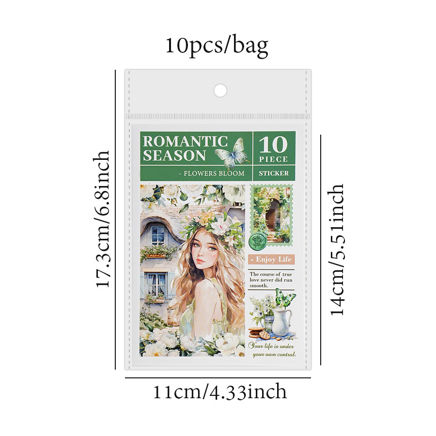

4Style 10Pcs/bag Romantic Season Series Sticker Book DIY Handbook Scrapbook Phone Case