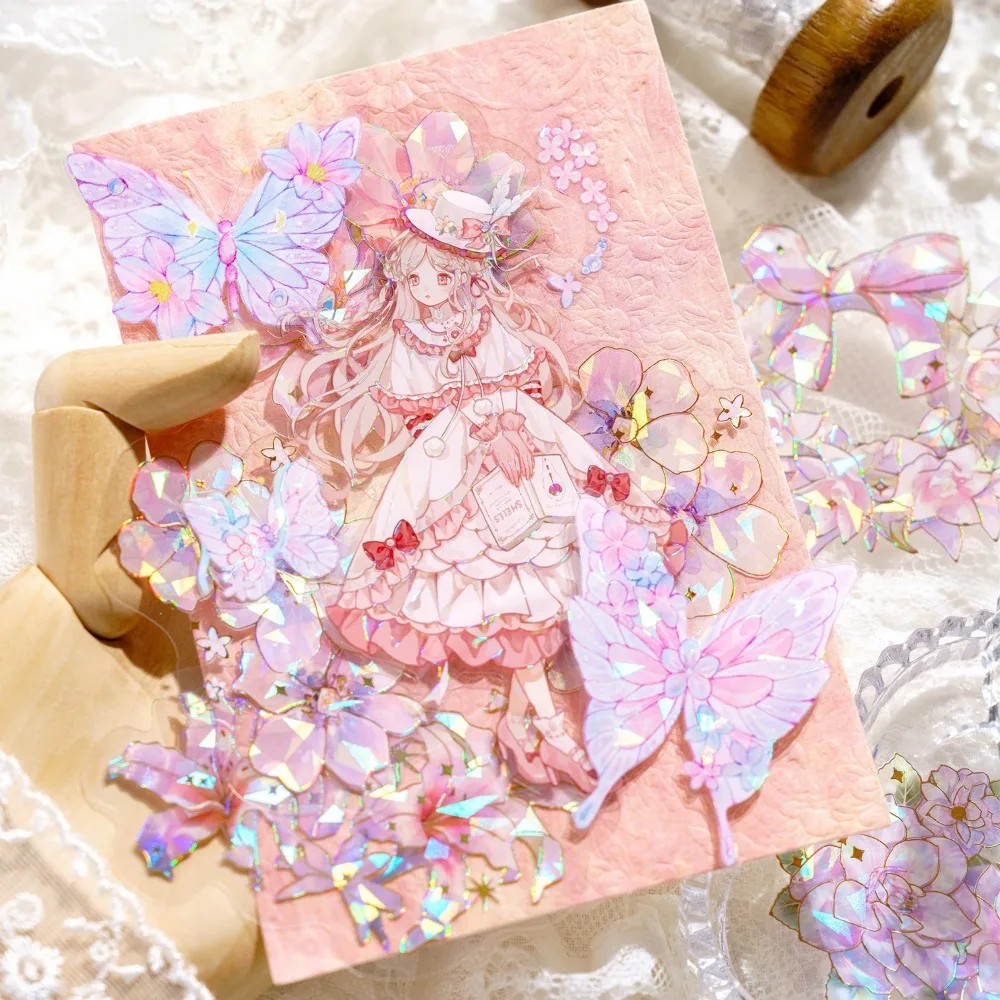 

Vintage Exquisite Flower Sticker Pack PET Sparkling Decoration Handbook DIY Goo Card