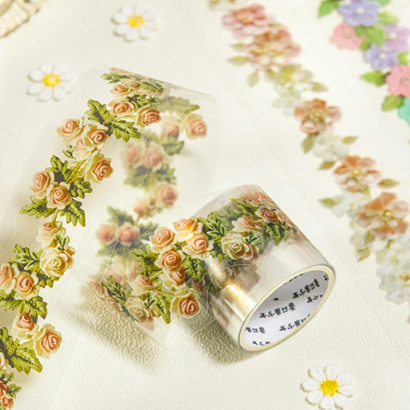 

3rolls Embroidered Dreams Flower Tape series die-cut PET tape handbook material collage