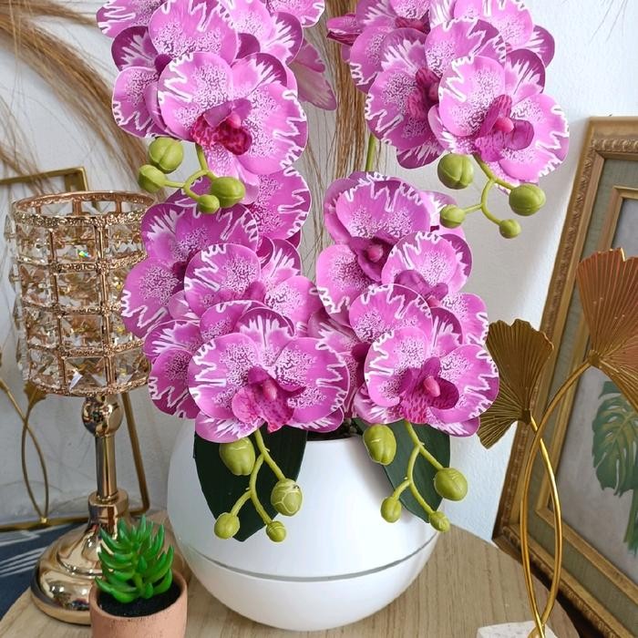 BUNGA PALSU ANGGREK CABANG 4 VAS BOLA