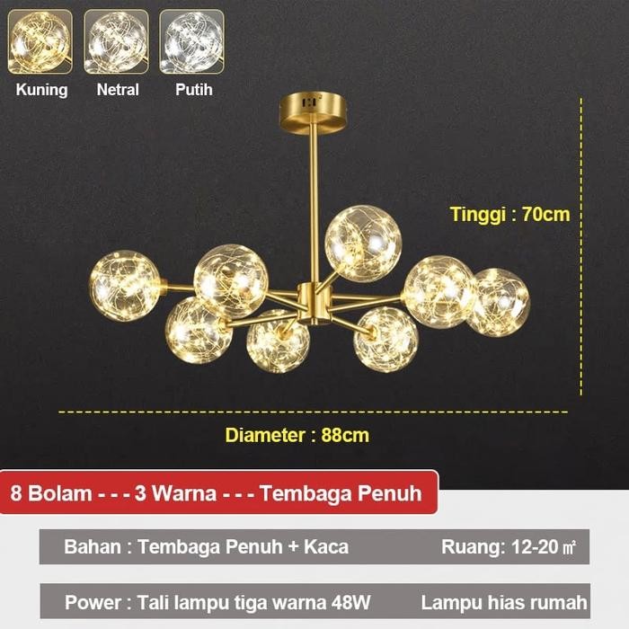 Golden LED Lampu Gantung 8 Bohlam Ruang Tamu bintang romantis Lampu Hias Rumah 3 warna Bean lampu