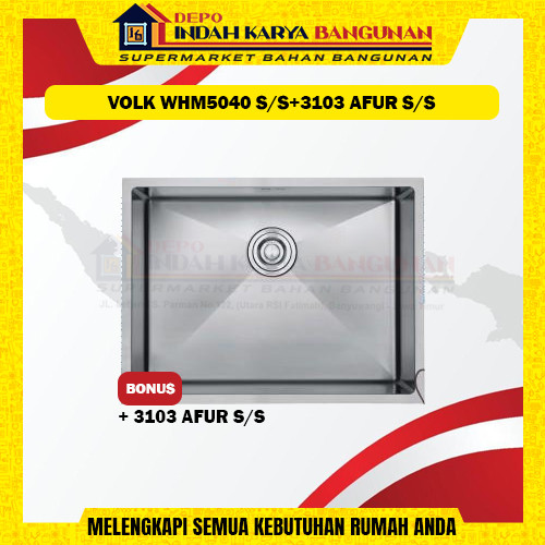 Bak Cuci Piring Hand Made 1 Lubang VOLK WHM5040 S/S + Shower 3103 AFUR S/S | Stainless Anti Karat