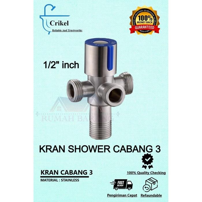 Terbaru - Stop Kran Shower Cabang 3 / Kran Kloset / Stop Kran Air Stainless