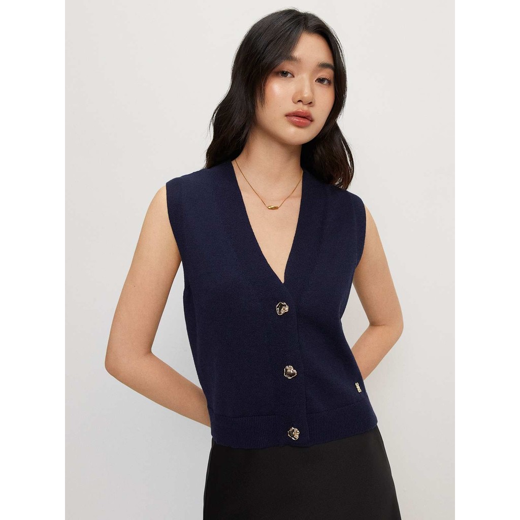 Pomelo - Vest Wanita - Knitted Button Vest - Navy