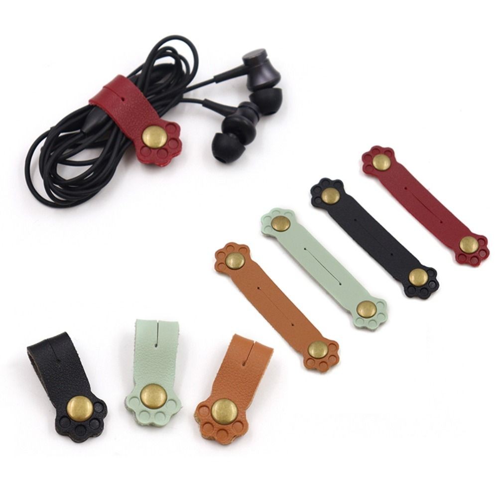 PU Leather Cable Winder Reusable Buckle Fixing Earphone Cord Winder Wrap Cute Cartoon Headphone Wire