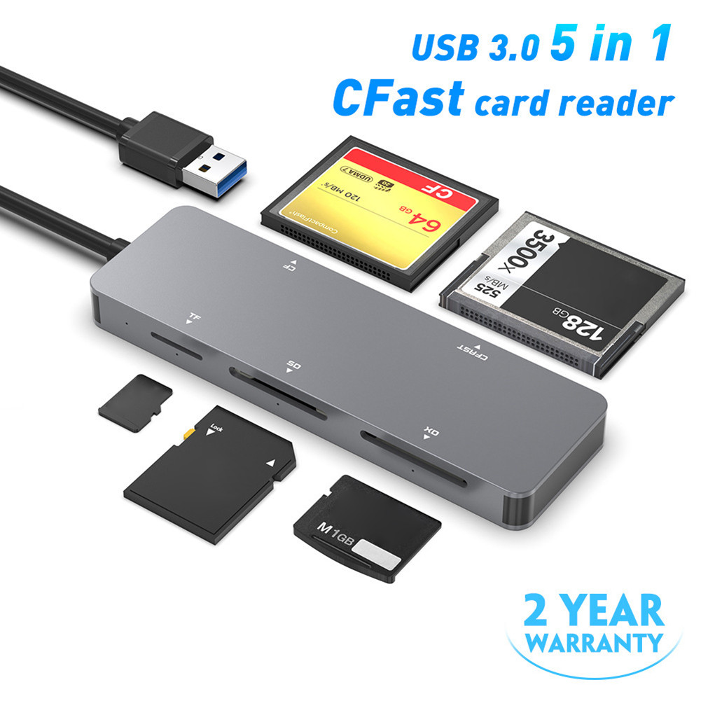 5 in 1 Smart Card Reader USB 3.0 / Type-C Card Reader CFast CF XD SD