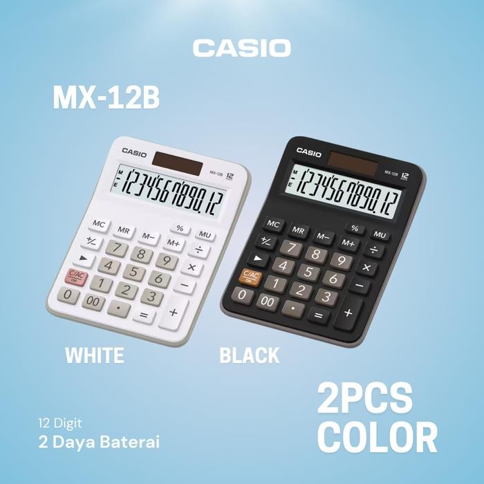 

BUNDLE 2 PCS CASIO MX 12B KALKULATOR KANTOR WARNA LUCU 12 DIGIT