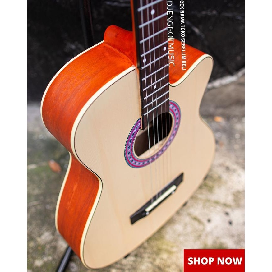 Gitar Akustik Mandalika S-01 Natural Gratis Tas Dan Senar Cadangan