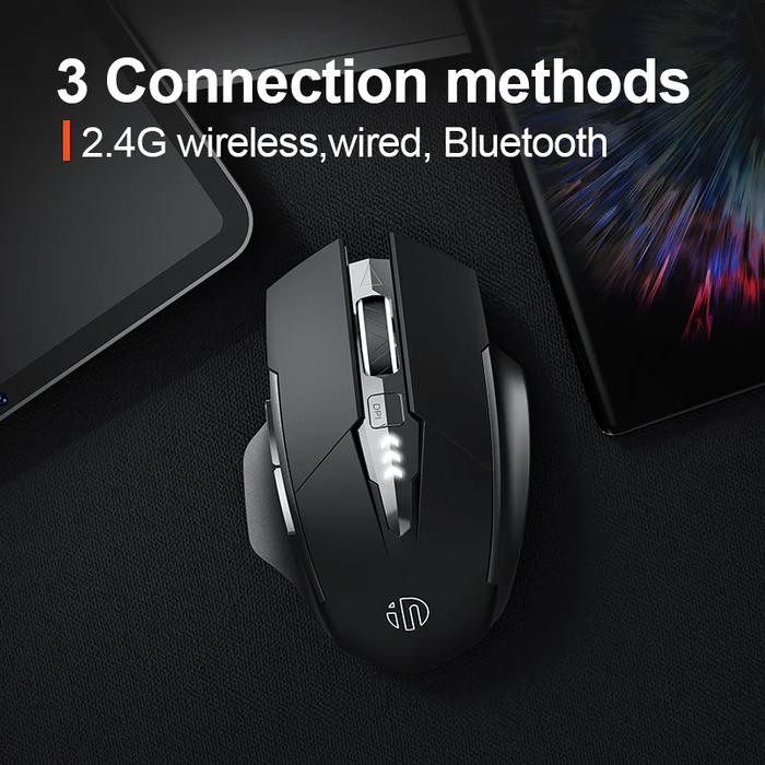 Bagus Inphic A1 Wireless Mouse Komputer Bluetooth Dan Usb Dongle 2.4G, Rechargeable Battery Usb-C,