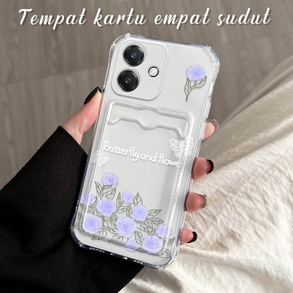 Casing Hp Untuk OPPO A3S A12E Anti Jatuh Tempat Kartu Soft Cassing Card Holder Softcase Flower 1006 