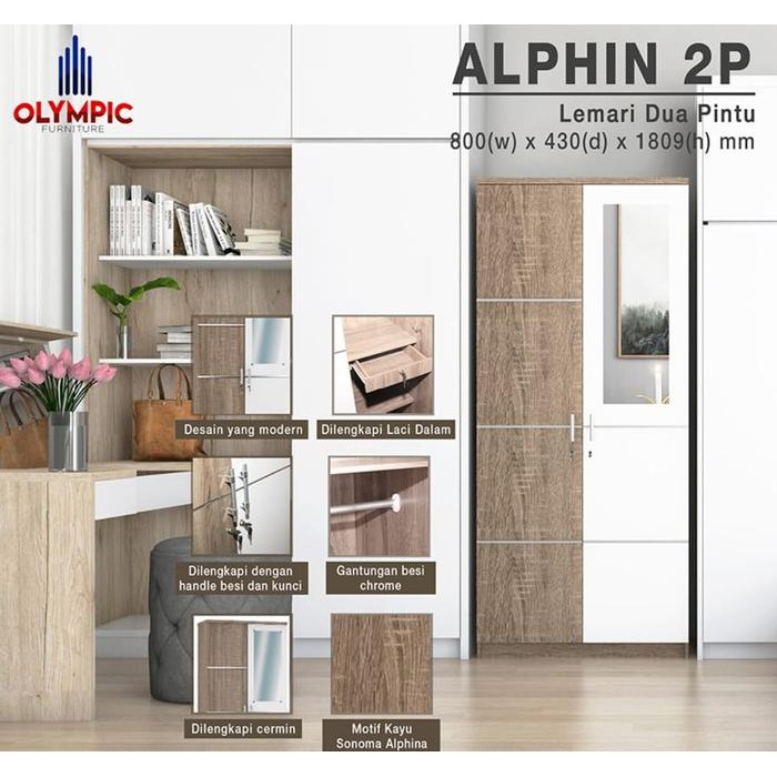 Lemari Pakaian Olympic Alphin 2P / Lemari Pakaian 2Pintu / Lemari Kayu