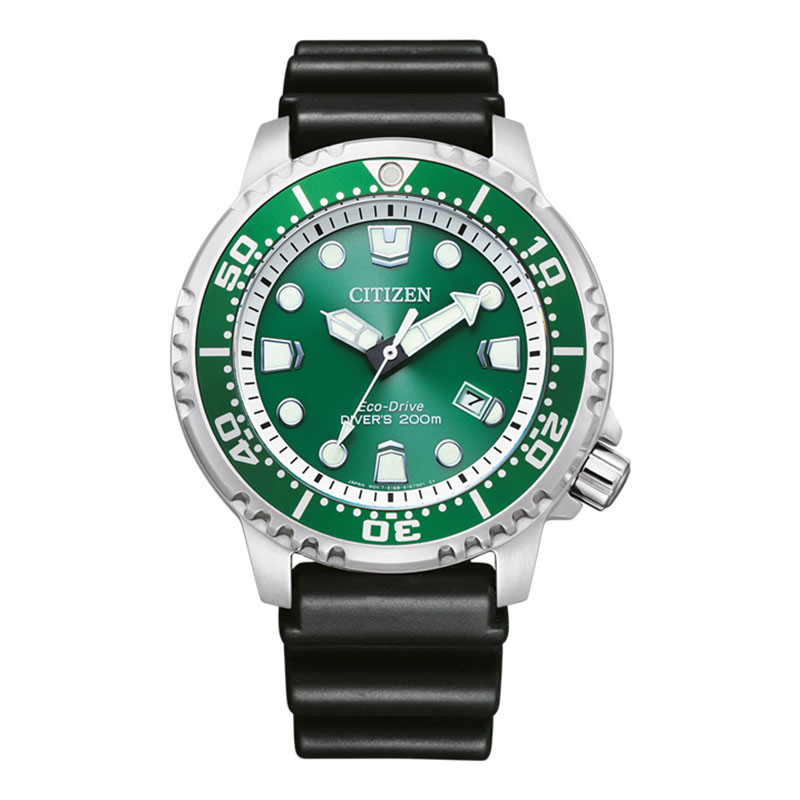 JAM PRIA CITIZEN ORIGINAL RUBBER BLACK WITH GREEN DIAL PROMASTER ECO DRIVE DIVER CITIZEN BN0158-18X 