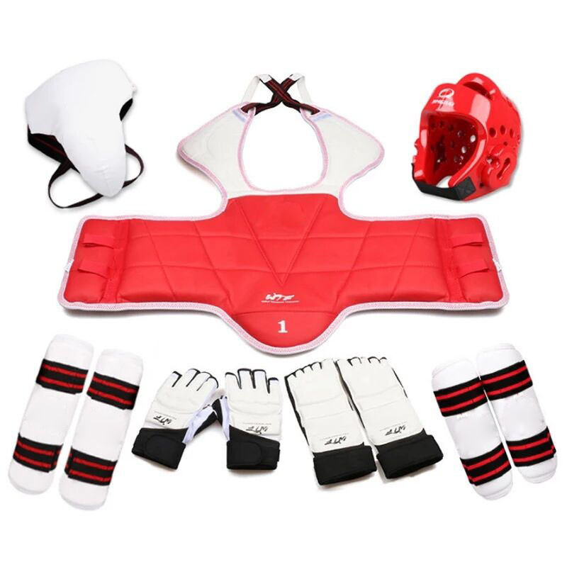 Adults Children Karate Chest Leg Protector Uniform Set WTF Palm Gloves Taekwondo Helmet Kids MMA Bod