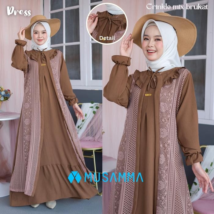 MAYRA DRESS - Gamis Crincle Premium Mix Brukat Malika/ Gamis Elegan Terbaru