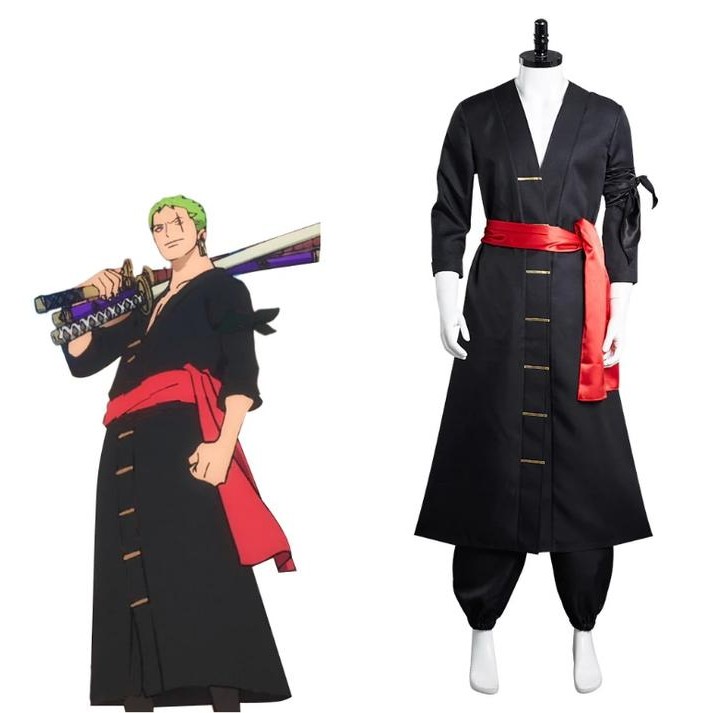 KOSTUM ONE PIECE RORONOA ZORO COSPLAY COSTUME ZORO WANO COSTUME BLACK KIMONO READY STOK RAKKI.ID