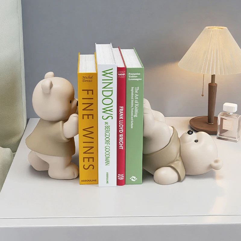 

Bear Book End Figurine Cream Style Cute Little Decorations Living Room Hallway Wine Cabinet Bookcase