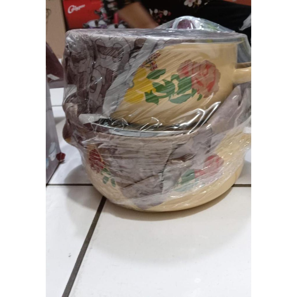 Paket Panci Enamel Reoona 3 Pcs / Flower White Pan Set
